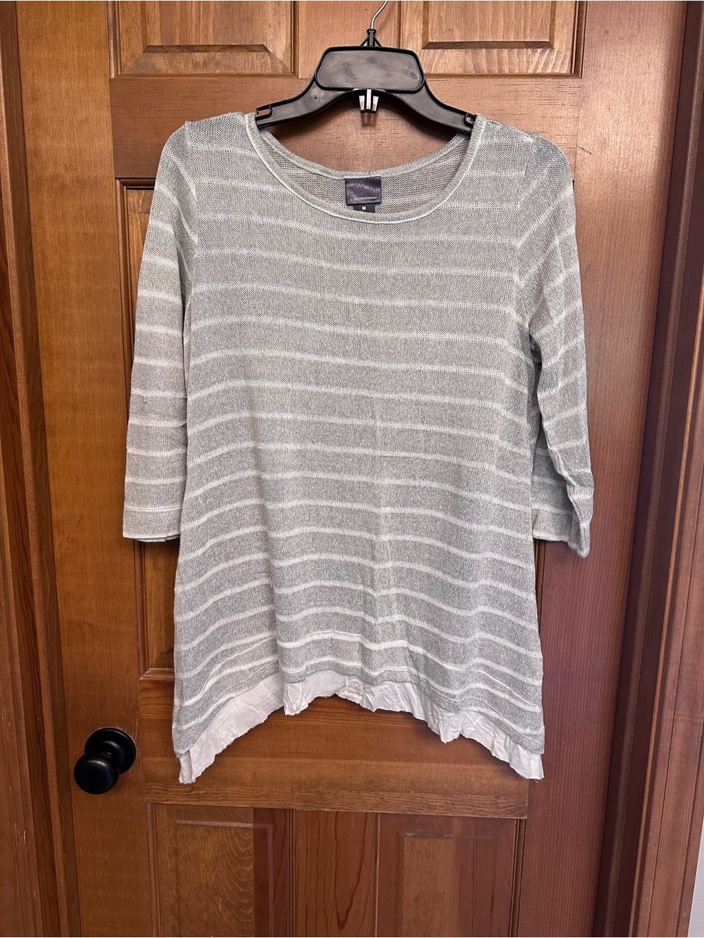 Oh Baby by Motherhood Maternity Gray and White Striped Long-Sleeve Knit Top